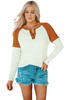 Colorblock Ribbed Buttons Long Sleeve Top