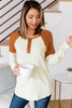 Colorblock Ribbed Buttons Long Sleeve Top