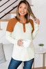 Colorblock Ribbed Buttons Long Sleeve Top