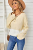 Khaki Splicing Buttoned Knitted Long Sleeve Sweater