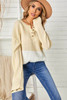 Khaki Splicing Buttoned Knitted Long Sleeve Sweater