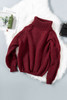 Wine Solid Turtleneck Cable Knit Pullover Sweater