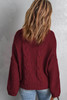 Wine Solid Turtleneck Cable Knit Pullover Sweater