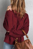 Wine Solid Turtleneck Cable Knit Pullover Sweater