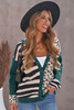 Green Animal Print Buttons Cardigan