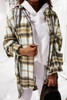 Khaki Plaid Lapel Hem Slit Loose Coat