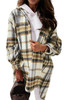 Khaki Plaid Lapel Hem Slit Loose Coat