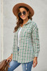 Green Plaid Print Button Knitted Coat with Pocket