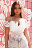 White Cold Shoulder Spaghetti Straps Lace Bodysuit White Cold Shoulder Spaghetti Straps Lace Bodysuit