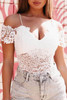 White Cold Shoulder Spaghetti Straps Lace Bodysuit White Cold Shoulder Spaghetti Straps Lace Bodysuit