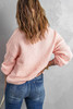 Pink Solid Turtleneck Cable Knit Pullover Sweater