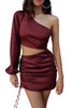 Wine Red Leopard Print Cut-out One Shoulder Mini Dress