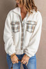 Beige Plaid Patchwork Buttoned Fleece Turn Down Collar Jacket