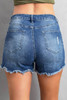 Dark Blue Frayed Hem Denim Shorts