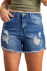 Dark Blue Frayed Hem Denim Shorts