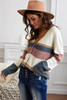 V Neck Button Closure Colorblock Knit Sweater