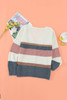 V Neck Button Closure Colorblock Knit Sweater