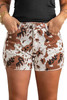 Brown Cow Print Denim Shorts with Pockets