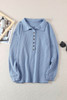 Sky Blue Button Front Turn-down Neck Knit Top