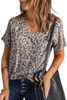 Brown V Neck Front Pocket Leopard Tee