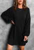 Black Round Neck Empire Waist Ribbed Knit Dress