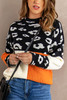 Leopard Colorblock Mock Neck Sweater