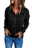 Black Button Front Turn-down Neck Knit Top