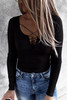 Black Ribbed Lace up Slim Fit Knit Long Sleeve Top