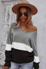 Gray Colorblock V Neck Sweater