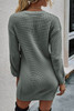 Gray Buttoned Notched Neck Drop Shoulder Waffle Knit Sweater Dress