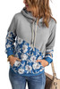 Gray Floral Splicing Cowl Neck Hoodie