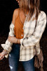 Khaki Turn Down Collar Plaid Shirt