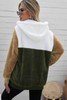 Army Green Colorblock Fluffy Faux Fur Hoodie
