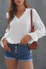 White Eyelet Sleeve V Neck Blouse