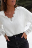 White Lace V Neck Cuffed Blouse