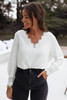 White Lace V Neck Cuffed Blouse