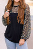 Leopard Splicing Puff Long Sleeve Blouse