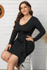 Black Bodycon V Neck Long Sleeve Plus Size Dress