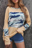 Camo Print Splicing Waffle Knit Long Sleeve Top with Thumb Hole