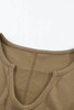 Khaki Solid Color V Cut Neck Patchwork Long Sleeve Top