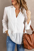 White Lace Ruffed 3/4 Sleeve V Neck Shirt