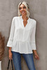 White Lace Ruffed 3/4 Sleeve V Neck Shirt
