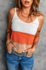 Gray Adjustable Spaghetti Straps Colorblock Knit Tank Top