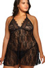 Halter Neck Backless Lace Plus Size Babydoll Set