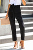 Black Casual Paperbag Waist Straight Leg Pants with Belt