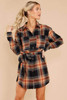 Plaid Chest Pocket Shirt Mini Dress with Belt