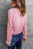 Pink Polka Dot Print Deep V Neck Blouse