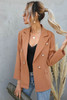 Brown Double Breasted Lapel Long Sleeve Blazer