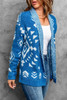 Blue  Aztec print Open Front Knitted Sweater