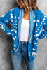 Blue  Aztec print Open Front Knitted Sweater Blue  Aztec print Open Front Knitted Sweater